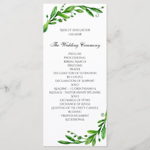 Programa verde da cerimónia. Casamento do jardim.