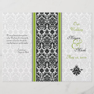 Programa verde e preto do casamento tema damasco