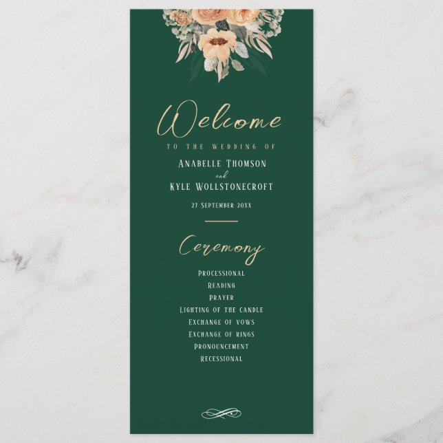 Programa - Verde floral escido, Casamento (Frente)