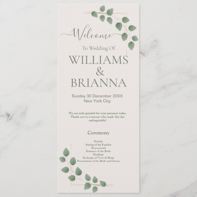 Programa Verde Minimalista Moderno Deixa Banner de Casament (Frente)