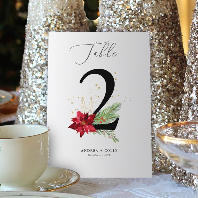 Programa Verde + Tabela de Férias com Dourada Aquarela Núme (Botanical Christmas Wedding / Event Table Number | No. 2 (For all numbers, see Collection below))