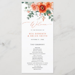 Programa Verona Sunset Bright Orange Modern Floral Casament