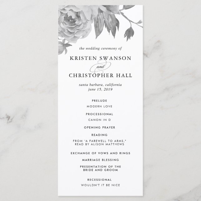 Programa Vintage Black and White Floral Weding Program (Frente)
