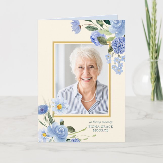 Programa Vintage Blue Flowers Foto Memorial Folheto (Frente)