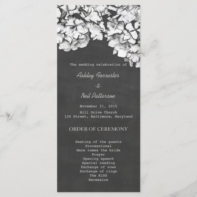 Programa Vintage Chalkboard Hydrangeas Weding Program (Frente)
