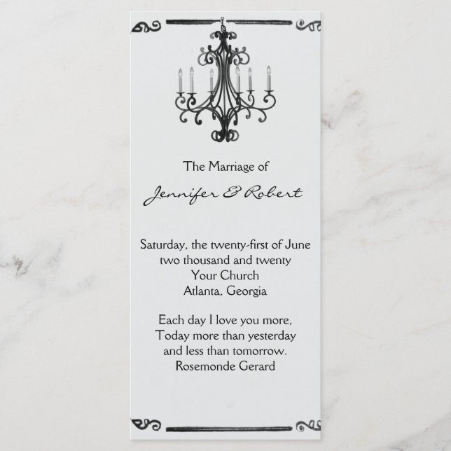 Programa Vintage Chandelier Wedding Program (Frente)