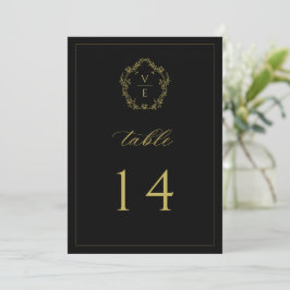 Programa Vintage Dourado Crest Black Wedation Table Number