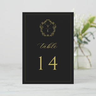 Programa Vintage Dourado Crest Black Wedation Table Number