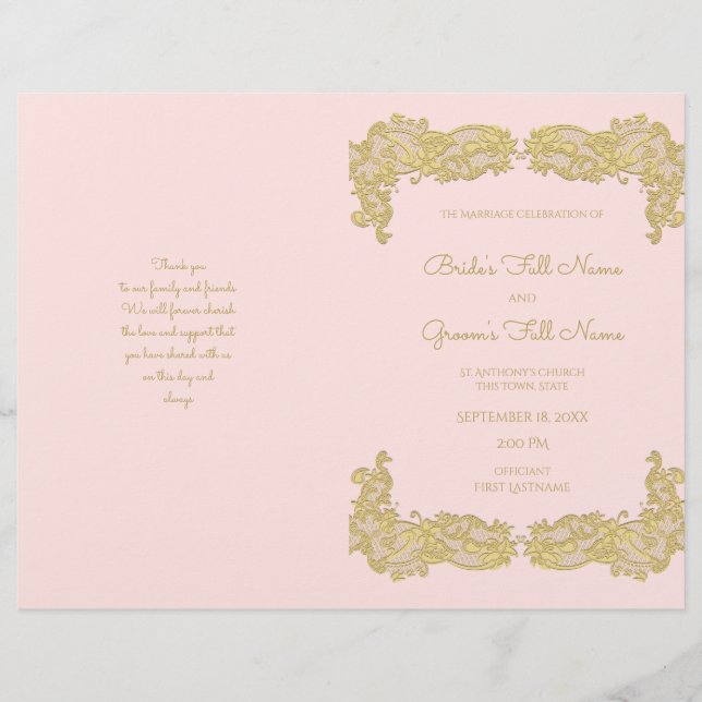 Programa Vintage Dourado e Pink Weds (Frente)