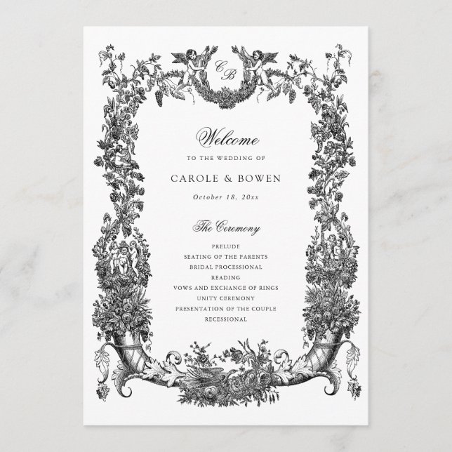 Programa Vintage Floral Vines Toile Crest Casamento (Frente)