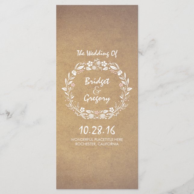 Programa Vintage Floral Wreath Elegant Wedding Programs (Frente)