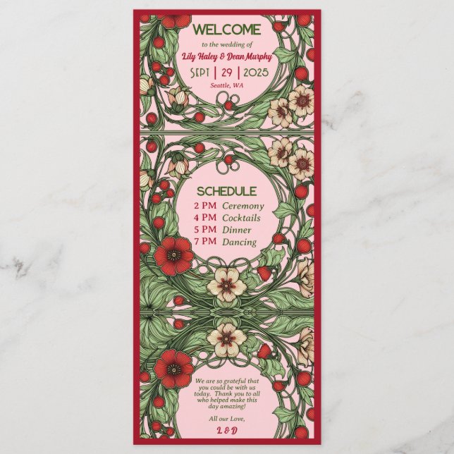 Programa Vintage Garden Art Nouveau Wedding (Frente)