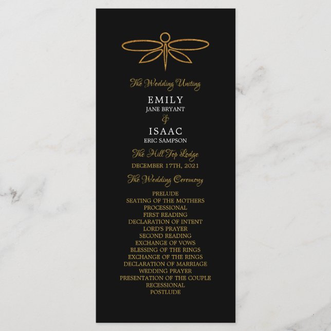 Programa Vintage Gold Foil Dragonfly Weding Program (Frente)