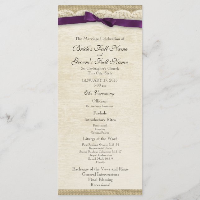 Programa Vintage Lace e Casamento de Arcos Roxos (Frente)