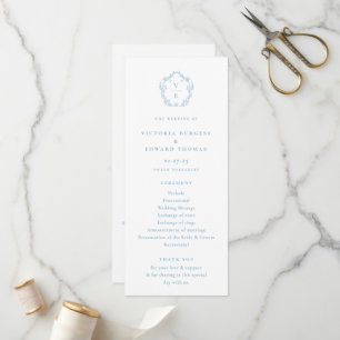 Programa Vintage Light Blue Monogramas Crest Casamento