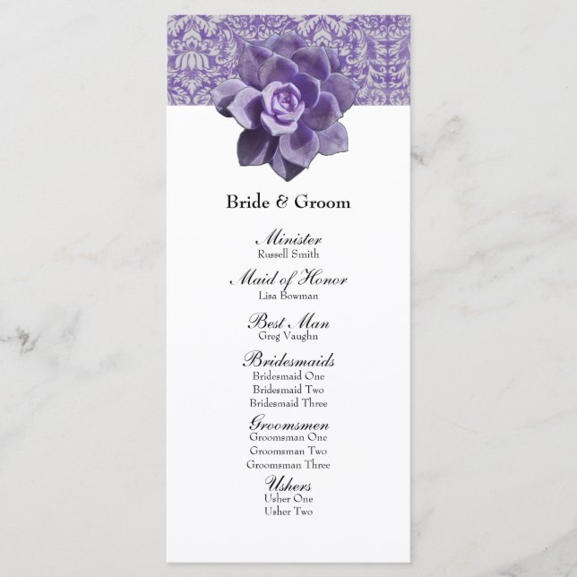 Programa Vintage Lilac Succulent Wedding Program (Frente)