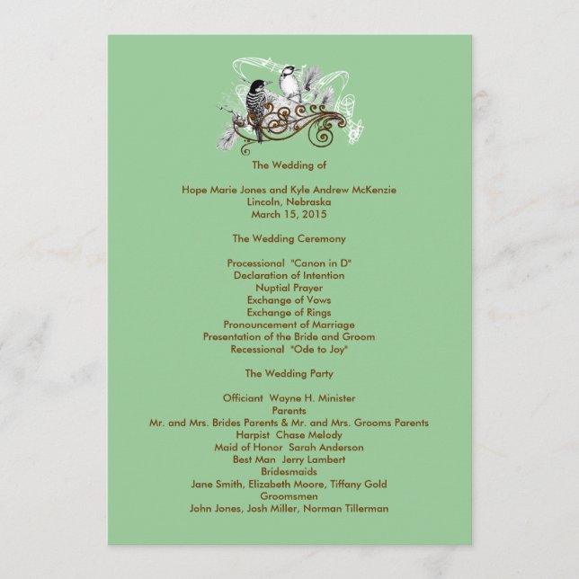 Programa Vintage Love Birds Wedds Program (Frente)