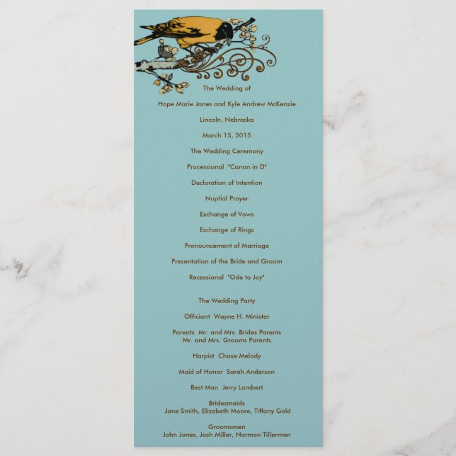 Programa Vintage Love Birds Wedds Program (Frente)