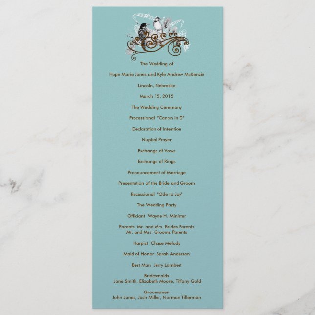 Programa Vintage Love Birds Wedds Program (Frente)