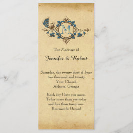 Programa Vintage Peacock Monograma Weding Program