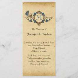 Programa Vintage Peacock Monograma Weding Program