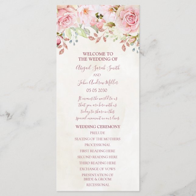 Programa Vintage Pink Floral Spring Wedding Program (Frente)