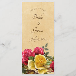 Programa Vintage Red & Yellow Roses Floral Weding Program