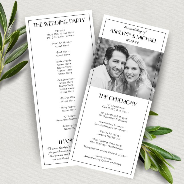 Programa Vintage Roaring 20s Foto Casamento (Elegant Vintage Wedding Program)