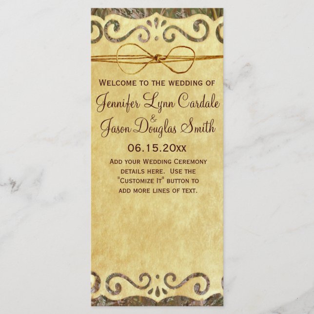 Programa Vintage Scroll Rustic Country Camo Wedment Program (Frente)