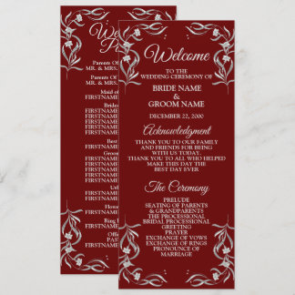Programa Vintage Silver Floral Pattern Red Elegant Casament