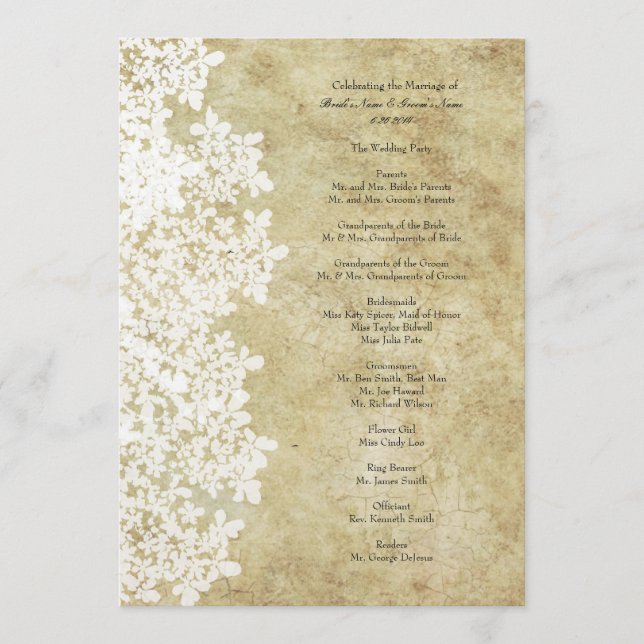 Programa Vintage White Queen Ann's Lace Wedding Program (Frente)