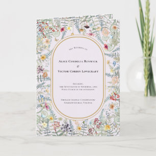 Programa Vintage Wildflower Fern Lavanda Casamento Dobrado