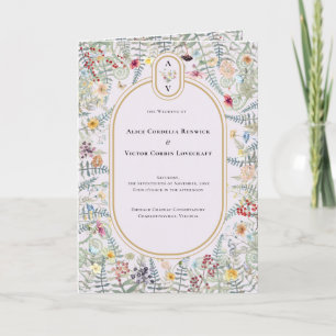 Programa Vintage Wildflower Fern Lavanda Casamento Monogram