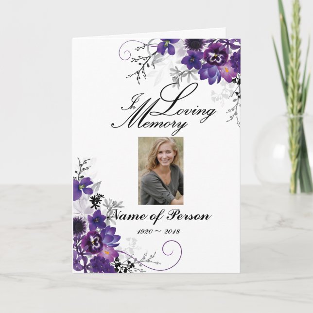 Programa Violet Floral Flowers Funeral Program (Frente)