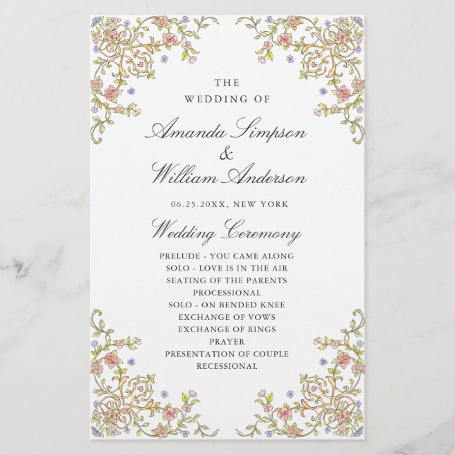 Programa Vitoriano de Cerimônia de Casamento de Gr (Frente)