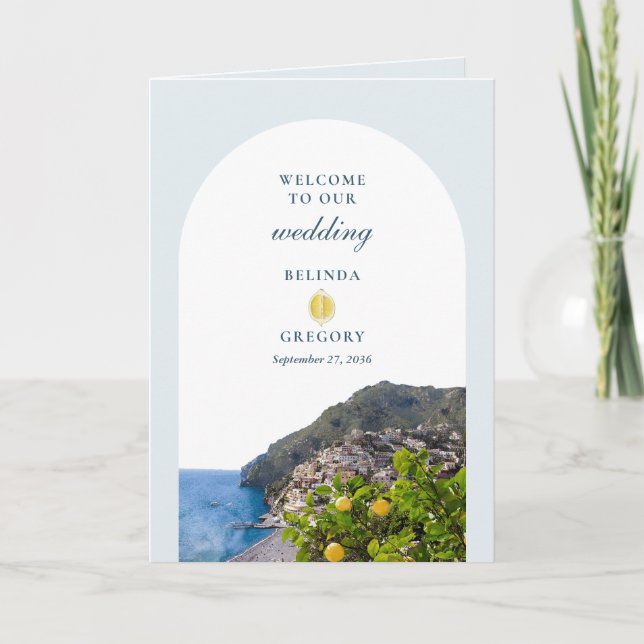 Programa Watercolor Amalfi Coast Arch Italy Lemons Wedding (Frente)