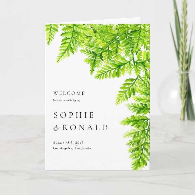 Programa Watercolor Chartreuse Green Fern Deixa Casamento (Frente)