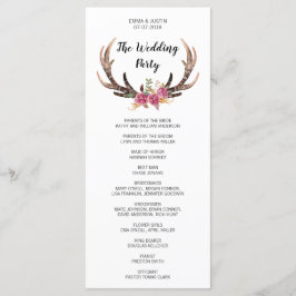 Programa Watercolor Deer Antlers Country Weding Rackcard