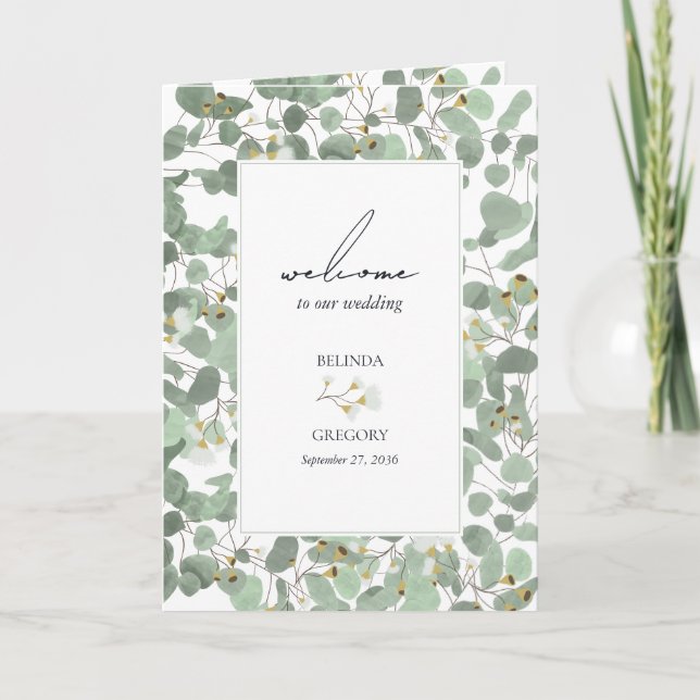 Programa Watercolor Eucalyptus Wedding Order (Frente)