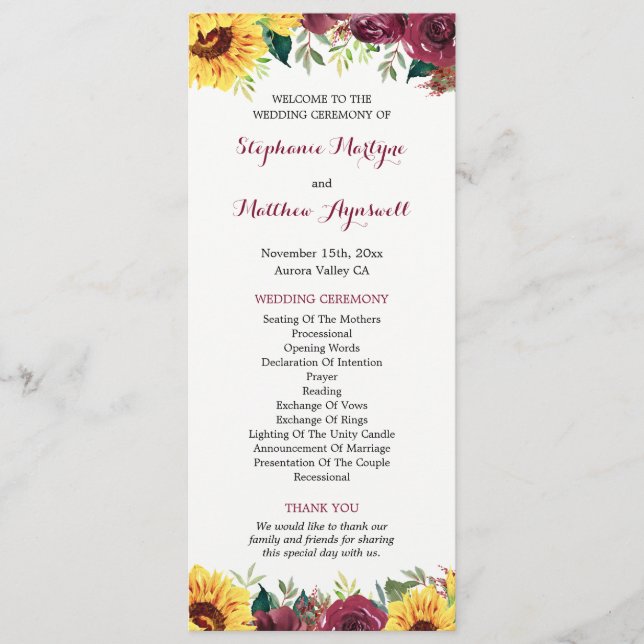 Programa Watercolor Sunflower Floral Border Weding (Frente)