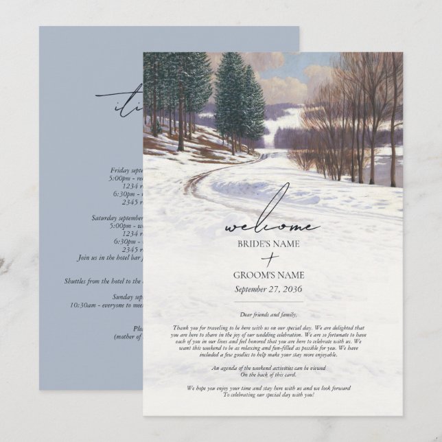 Programa Watercolor Winter Snow Landscape Wedding Itinerári (Frente/Verso)