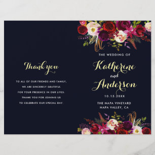 Programa Wedding dobrado Boho de Borgonha Marsala