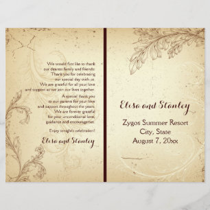 Programa wedding dobrado do rolo do vintage folha