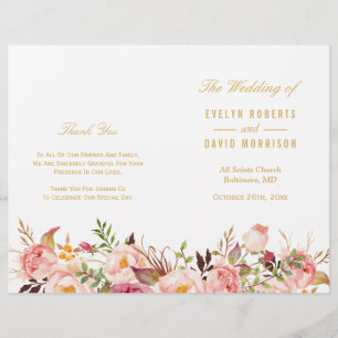 Programa Wedding dobrado floral Dourado chique