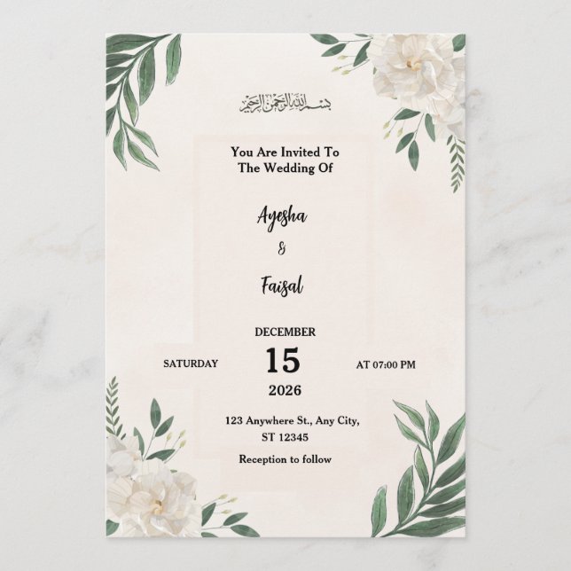 Programa Wedding Invitation with Elegant Greenery and White (Frente)