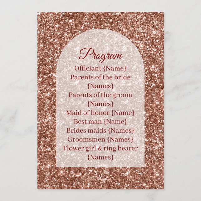 Programa Wedding Program Ceremony Rose Gold Arched Glitter (Frente)