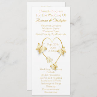 Programa Wedding Program Gold Coloured Heart Butterfly