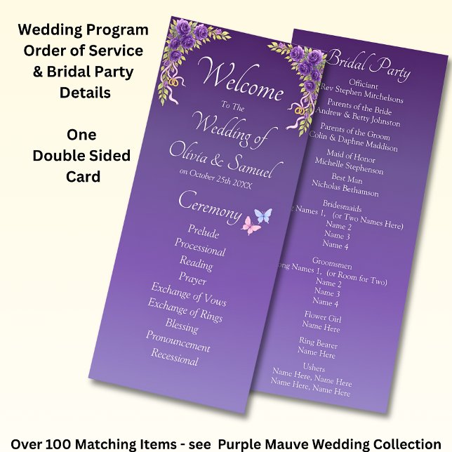 Programa Welcome to Wedding Ceremony, Purple Mauve Flowers  (Criador carregado)