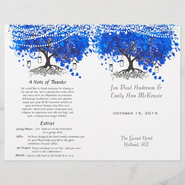 Programa Whimsical Blue Heart Leaf Tree Weding (Frente)