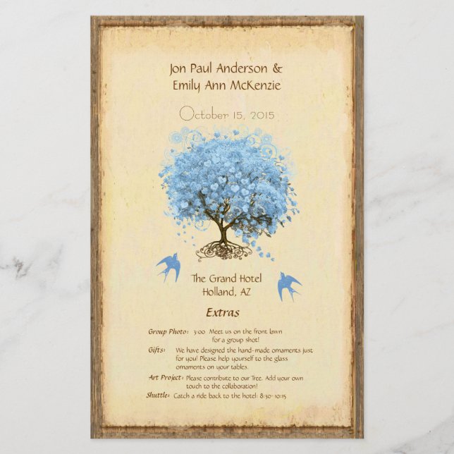 Programa Whimsical Blue Heart Leaf Tree Weding (Frente)